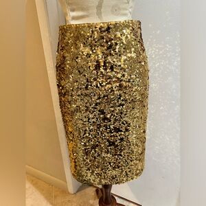 Alice + Olivia Gold Sequin Ramos Sparkly Stunner Lined Zip Fitted Pencil Skirt 6